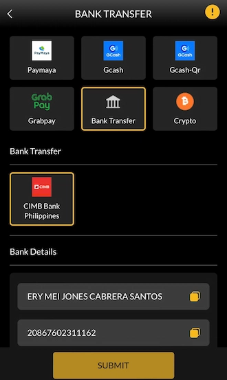 Step 1: Select the Bank Transfer. Copy the bank details to transfer.