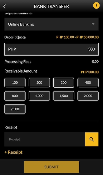 Step 2: Fill in the amount transferred. Then upload the transaction receipt.