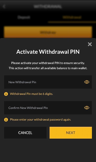 Step 1: Set a withdrawal PIN.