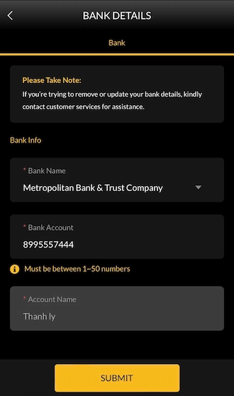 Step 4: Fill in your bank name and bank account.